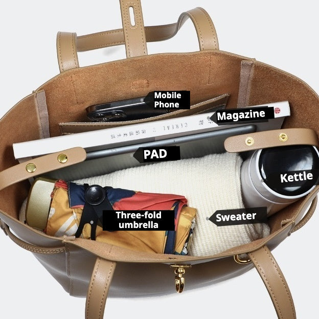 Genuine Leather Vintage Lock Buckle Tote Bag
