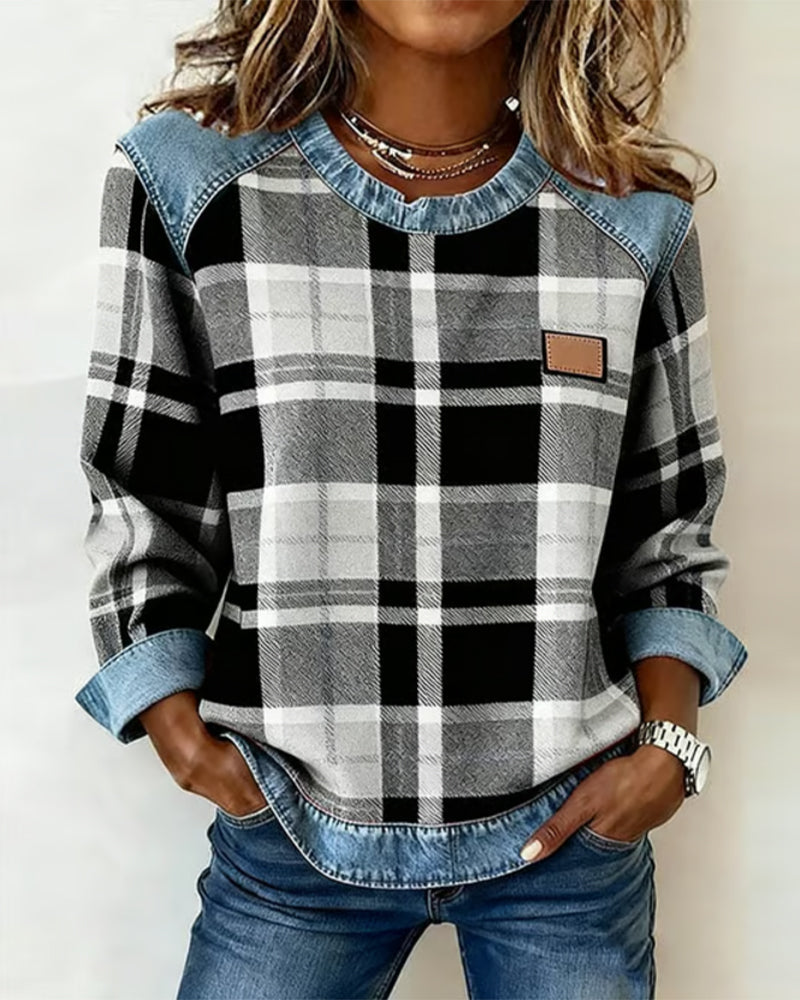Ivy | Sweatshirt with Checkered Patchwork
