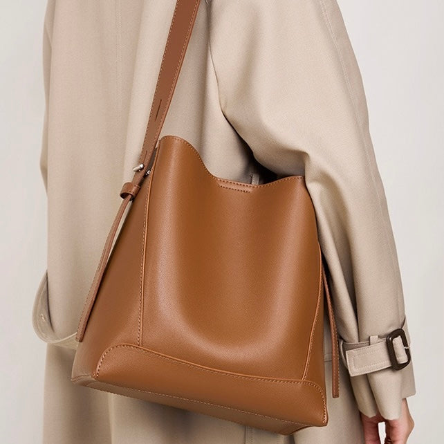 Genuine Leather Crossbody & Shoulder Oversized Bucket Bag