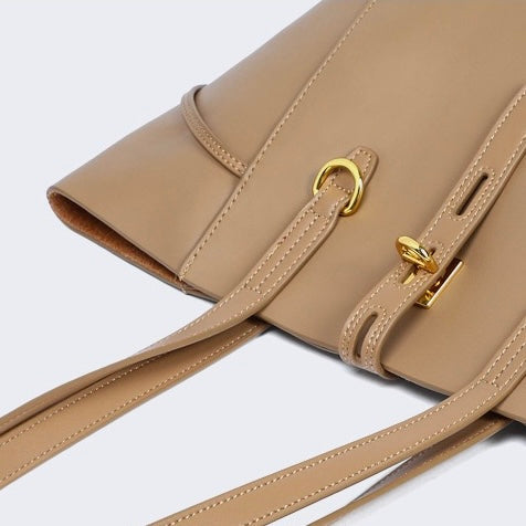 Genuine Leather Vintage Lock Buckle Tote Bag