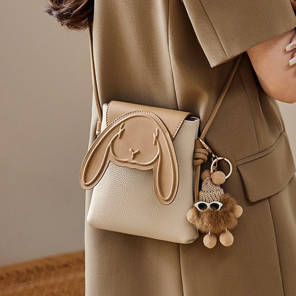 Rabbit Genuine Leather Mini Crossbody Phone Bag