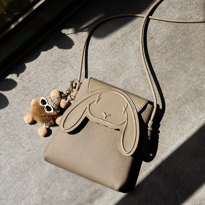 Rabbit Genuine Leather Mini Crossbody Phone Bag