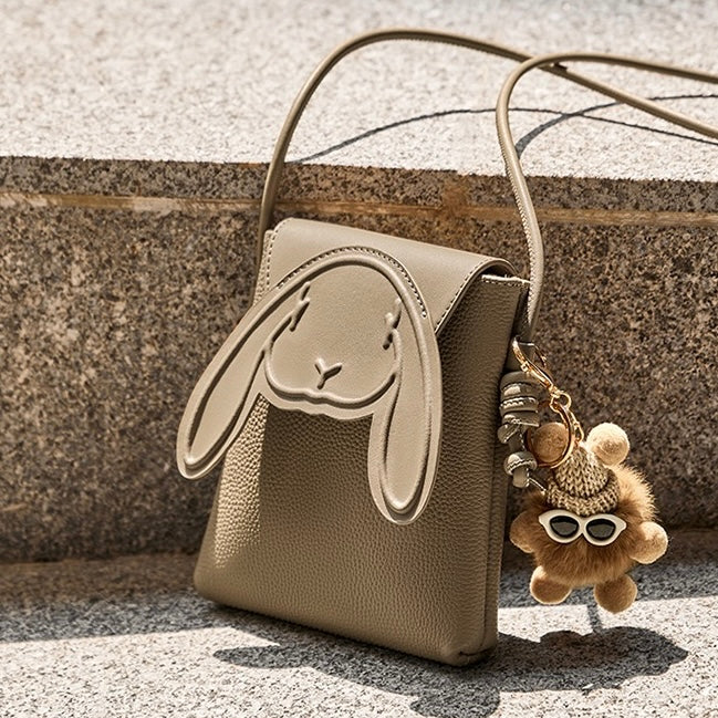 Rabbit Genuine Leather Mini Crossbody Phone Bag