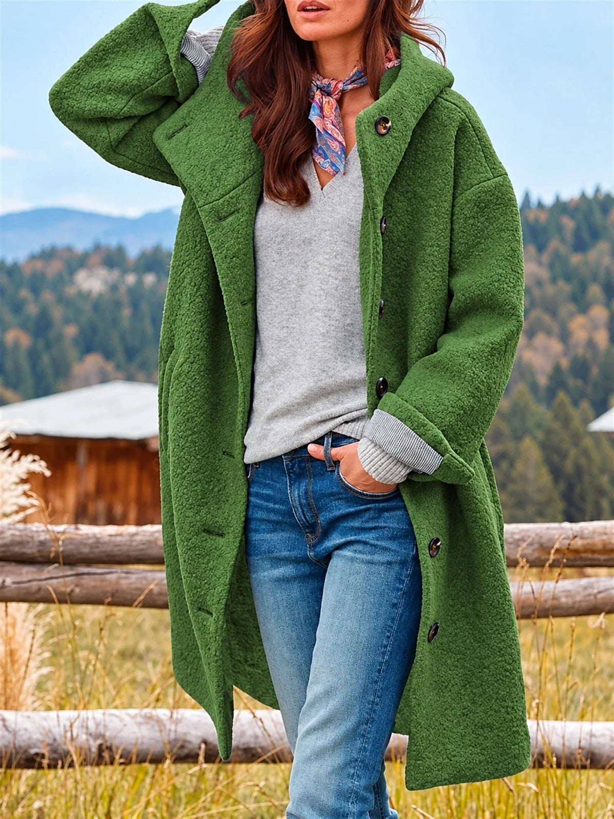 Victoria | Women's Long Hooded Button-Front Fleece Coat
