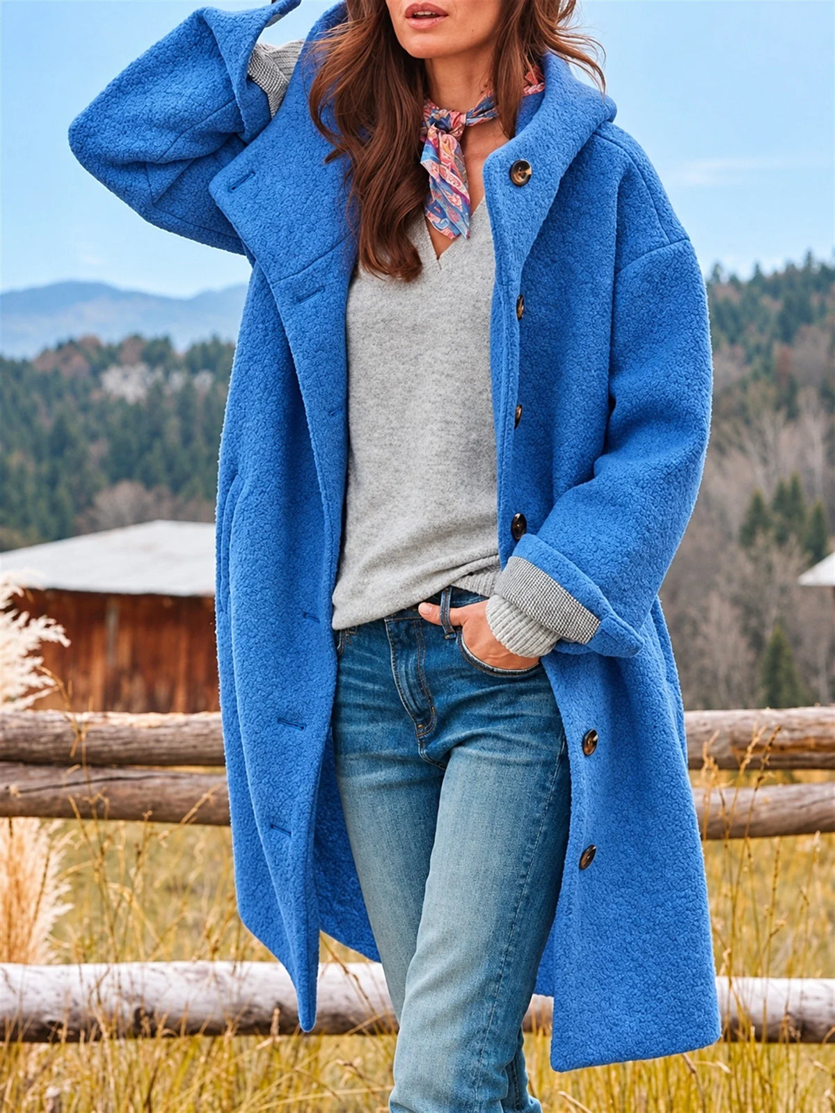 Victoria | Women's Long Hooded Button-Front Fleece Coat