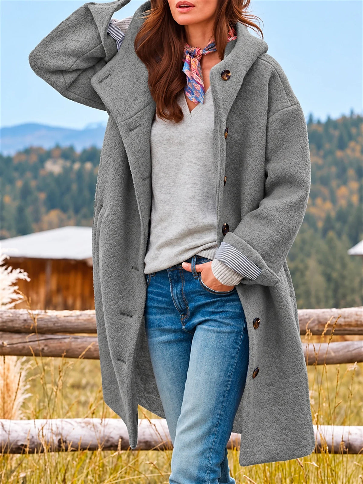 Victoria | Women's Long Hooded Button-Front Fleece Coat